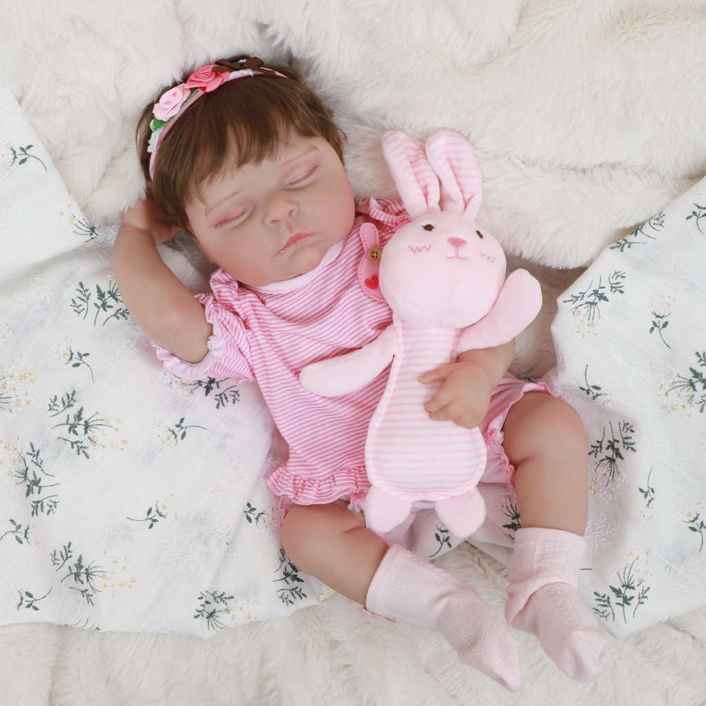 Bebê Reborn 48cm Boneca 100% Silicone Realista Menina com Olhos Fechados Brastoy