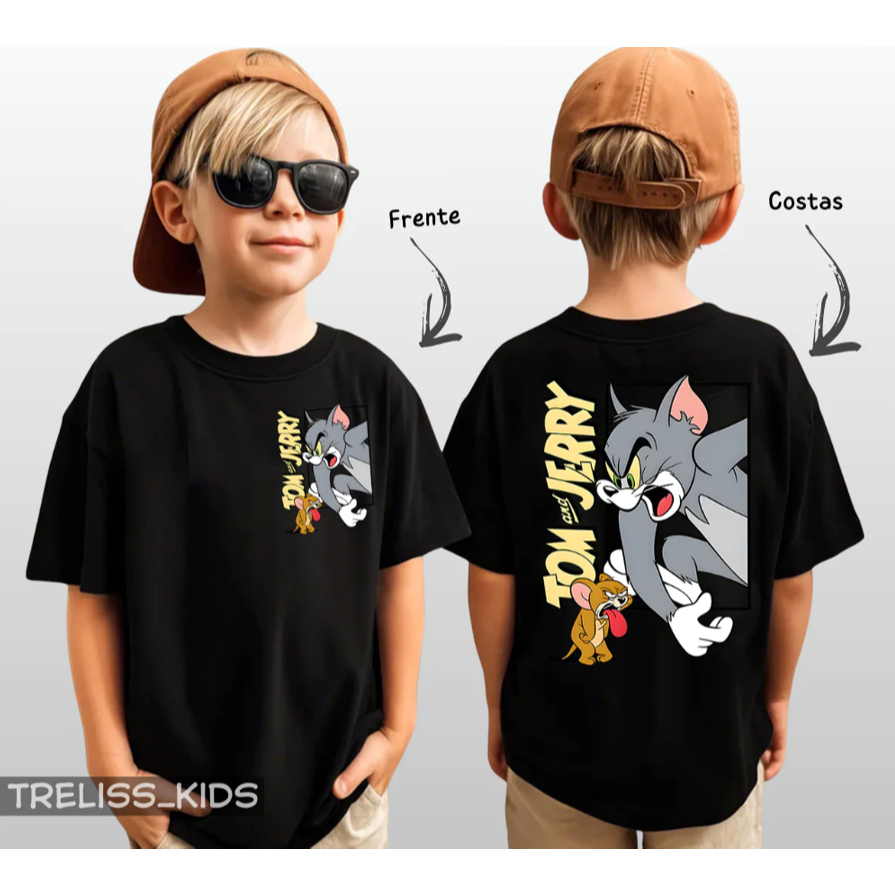 Camiseta Infantil Juvenil Tom e Jerry Desenho Personagem Estampado