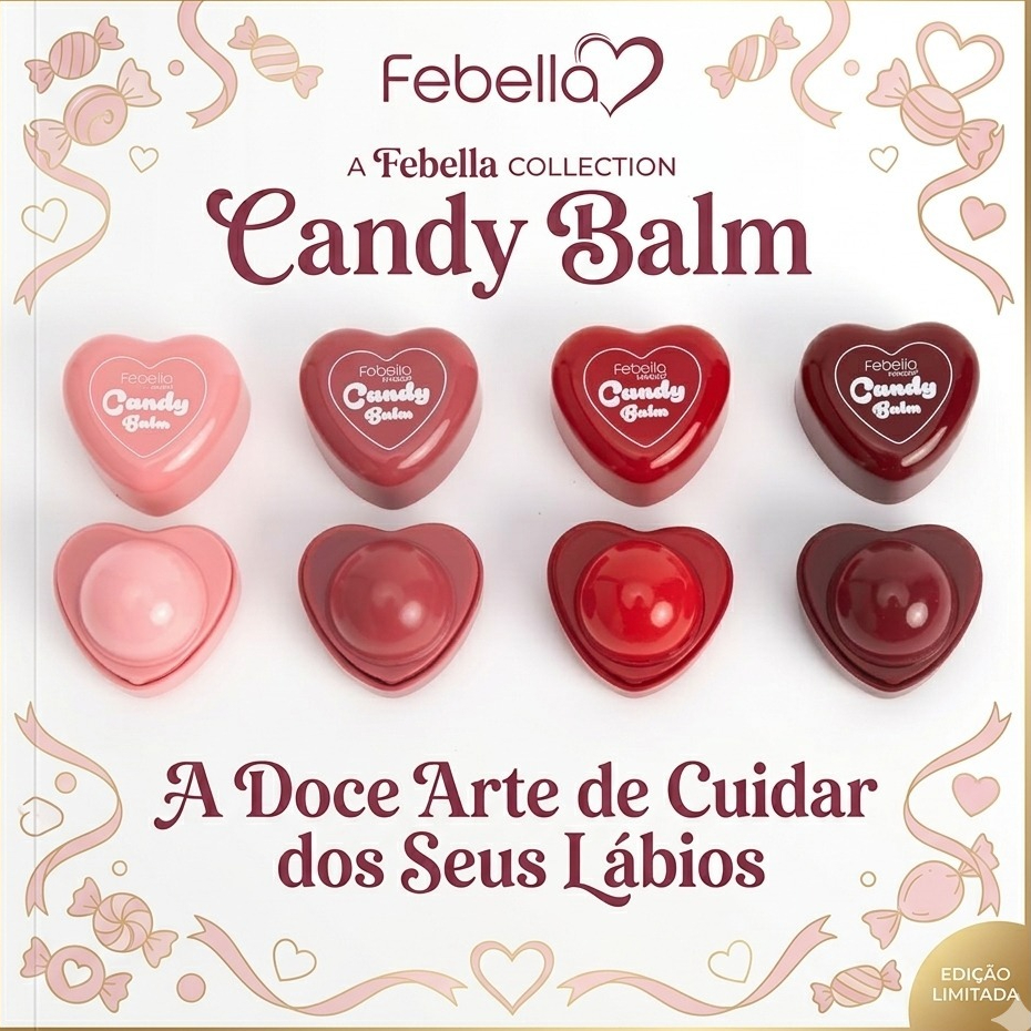 Kit Lip Balm Febella Coração Hidratante Labial Cor Natural Brilho e Maciez Lábios Perfeitos