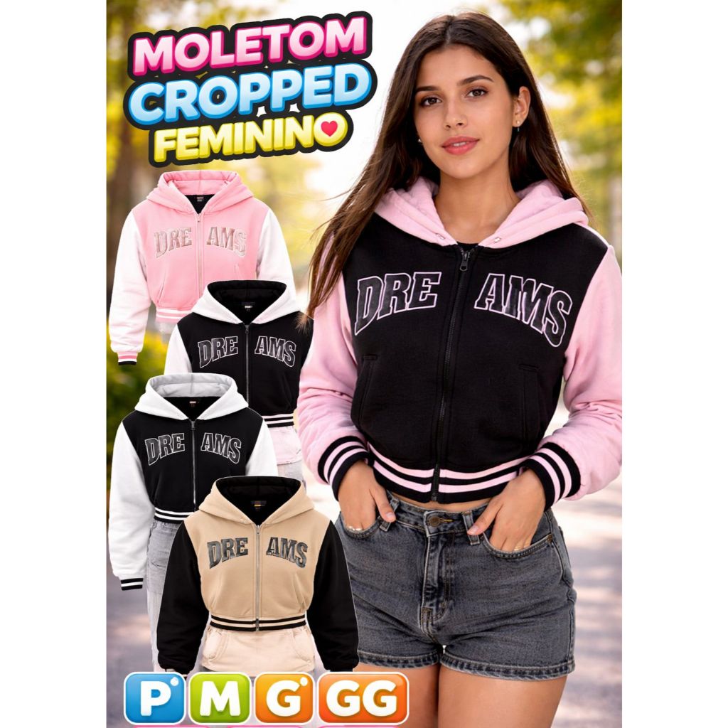 BLUSA MOLETOM CROPPED FEMININO DUPLA FASE DUAS FORMA DE USAR FORRADO PELUCIADO COM TOUCA
