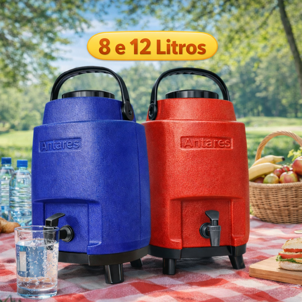 Botijão Garrafão 8 e 12 Litros Térmico Grande Resistente Isolamento PU para Conservação de Bebidas Quentes e Geladas