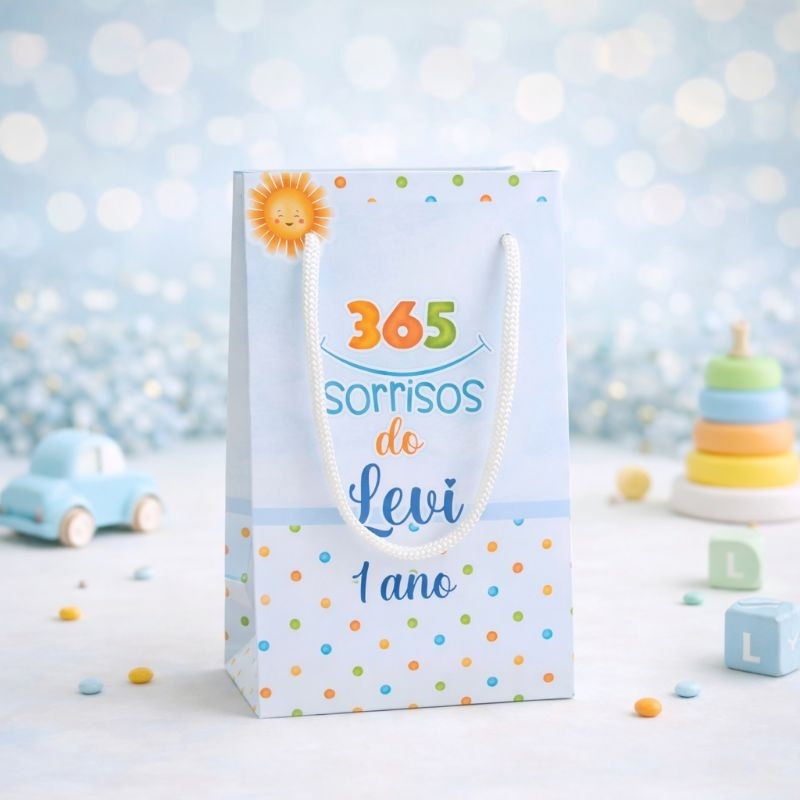 PEGUE E MONTE | Sacolinha Surpresa P 365 Sorrisos Menino - Personalizados - Lembrancinha - Festa- Aniversário- Decoração
