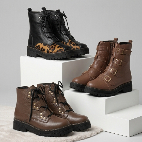 Coturno Feminino Tratorado Couro Legítimo Torricella Bota Plataforma Confortável Cordão Fivelas Estilo Urbano