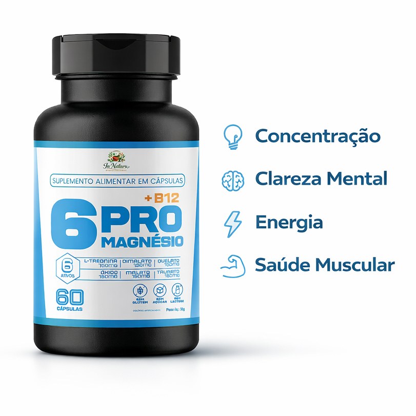 6 Pro Magnésio + B12 - 60 Cápsulas | Magnésio 6 em 1 |  Clareza Mental Foco Energia. Envio Imediato em Oferta na Shopee