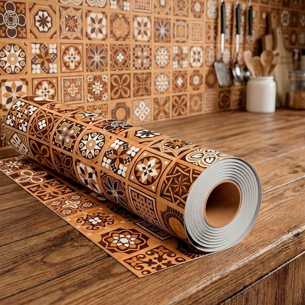 Papel de Parede Adesivo Vinílico Decorativo Azulejos Portugueses Terroso Marrom Cozinha Área Gourmet