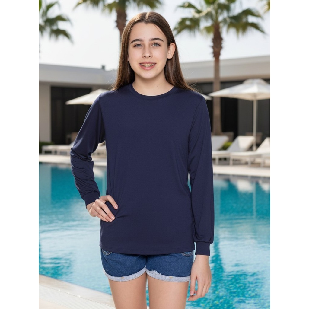 Camiseta Juvenil Menina Proteção Solar Térmica Uv50+ Manga Longa Segunda Pele Praia Piscina