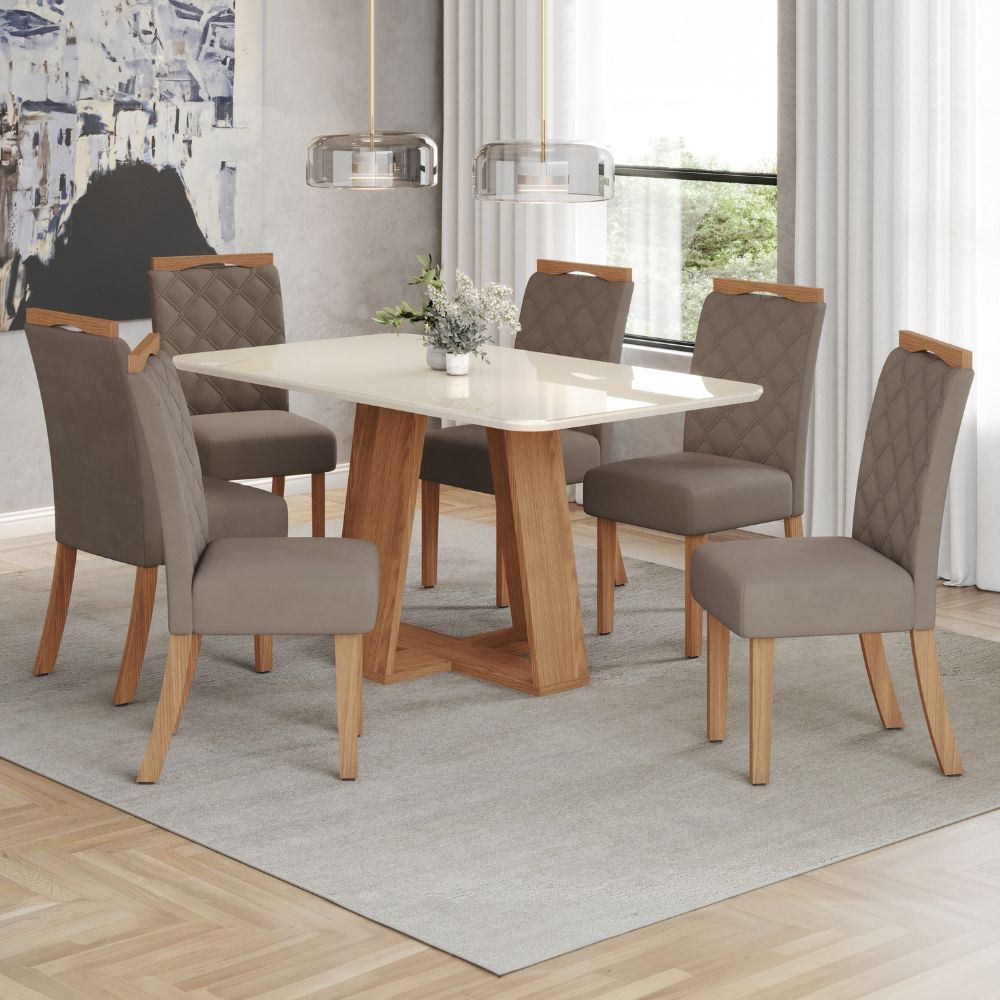 Conjunto de Mesa Tampo de Vidro 6 Cadeiras Bella Lins Henn 160cm