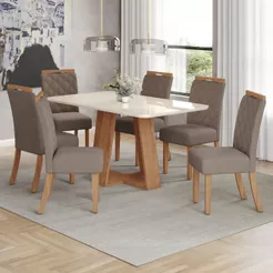 Conjunto de Mesa Tampo de Vidro 6 Cadeiras Bella Lins Henn 160cm