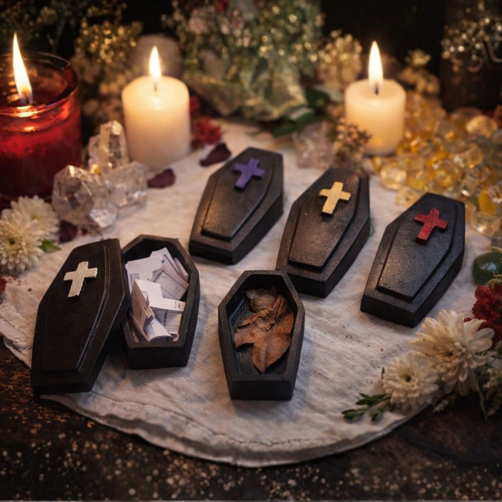 Mini Caixão Decorativo Resina Porta Pedidos Espiritual Umbanda Ritual Esotérico Artesanal