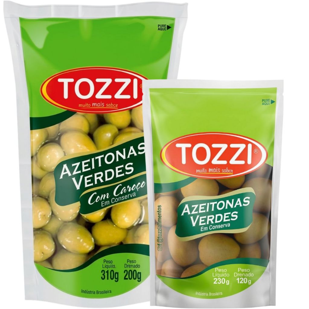 Azeitona Verde Inteira Com Caroço Em Conserva Tozzi 120/200g
