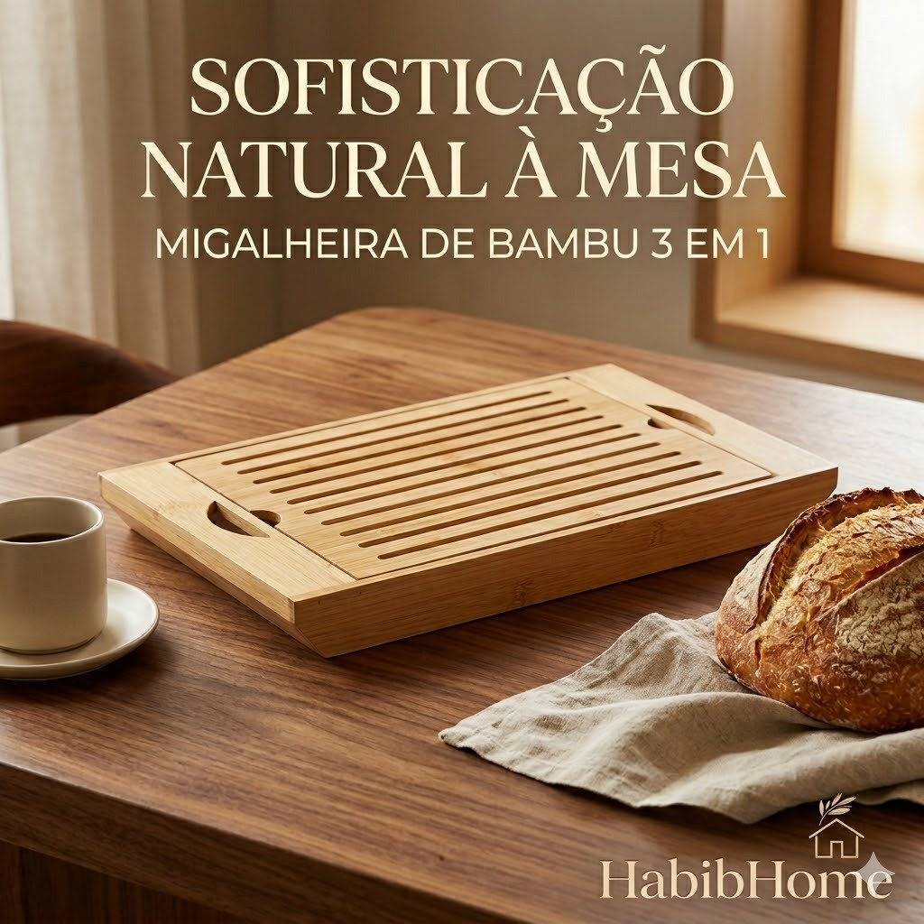 Bandeja Migalheira 4 em 1 de Bambu – Multiuso para Pães, Café e Panelas