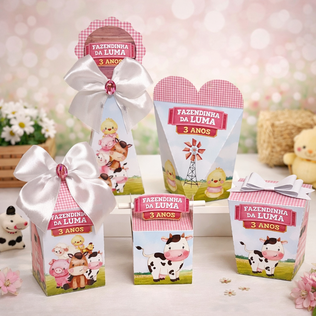 Kit Caixas Personalizada Fazendinha Rosa / Fazendinha Menina - Lembrancinha de Festa /Aniversário