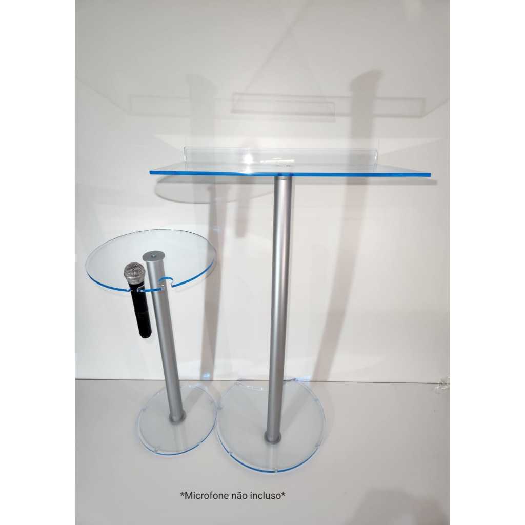 Púlpito De Acrílico Azul Neon Com Tubo De Alumínio A01 50cm