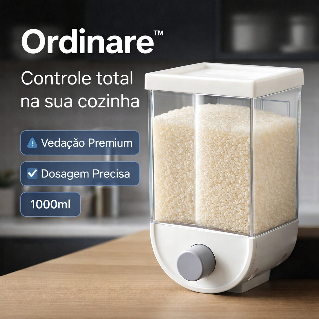 Dispenser de Grãos 1000ml com Dosador | Organizador de Cozinha Suspenso com Vedação Hermética