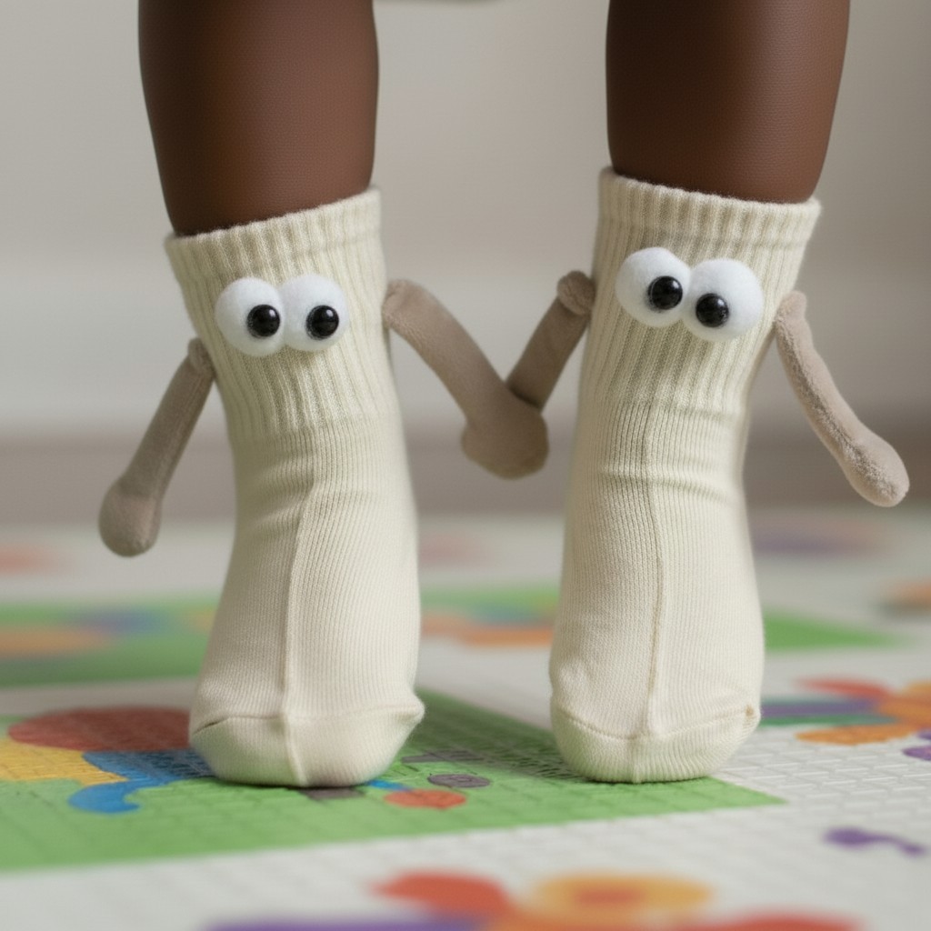 Meia Infantil Masculina Com Imã Mãozinhas Magnéticas Divertida olhos 3D