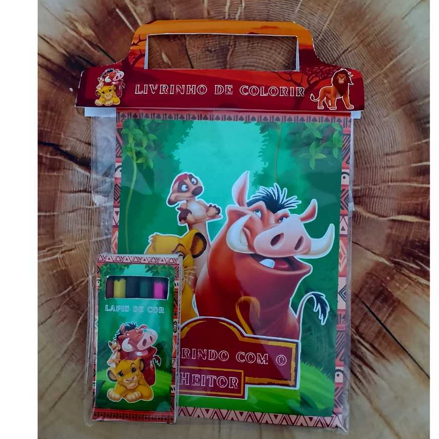 Kit Livrinho/ Revista de Colorir Personalizado Infantil + Lápis ou Giz | Rei Leão - Todos os temas | Lembrancinha Festa