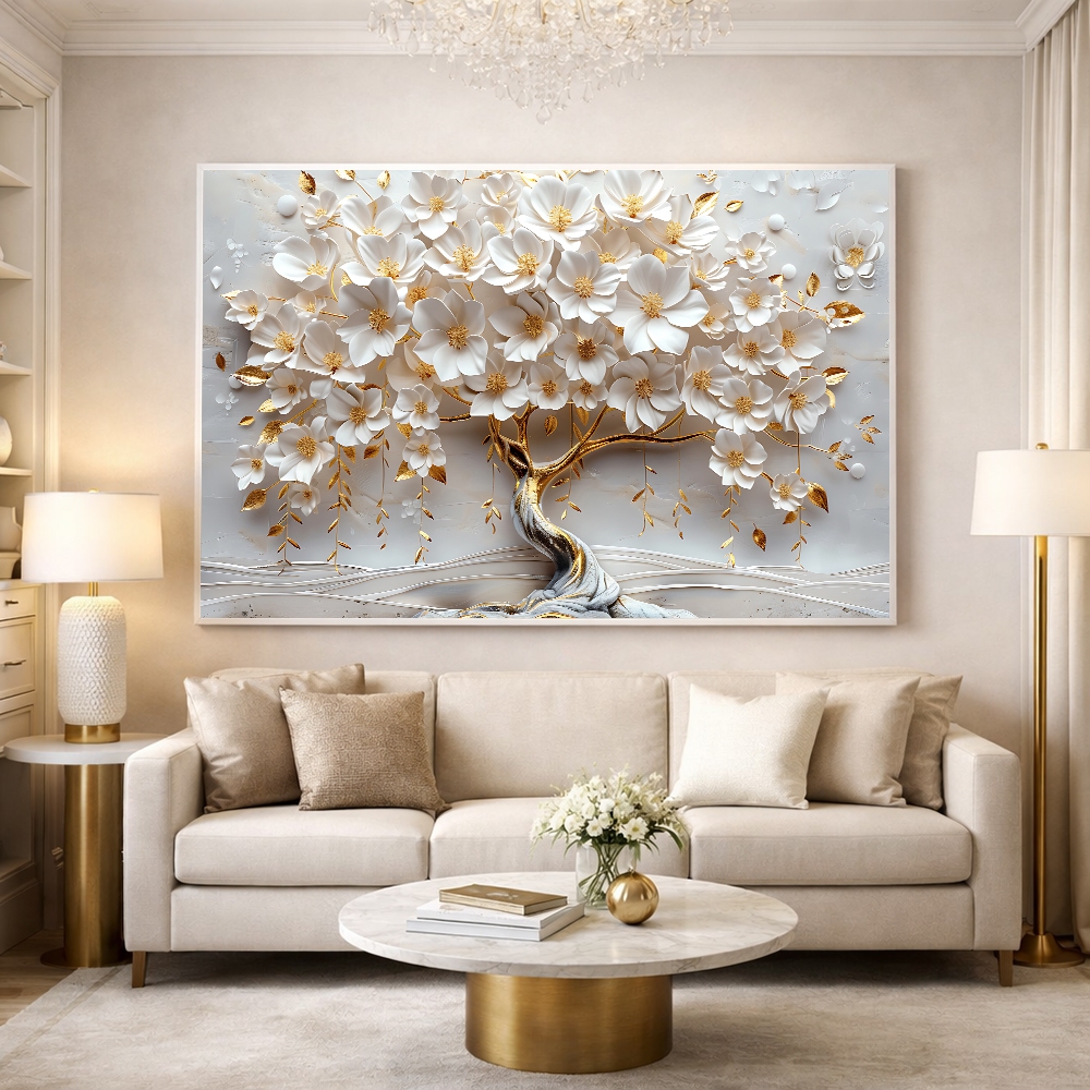 Quadro Decorativo Primavera Flores Com Moldura Para Sala Quarto Escritório 50x75 cm e 60x90cm