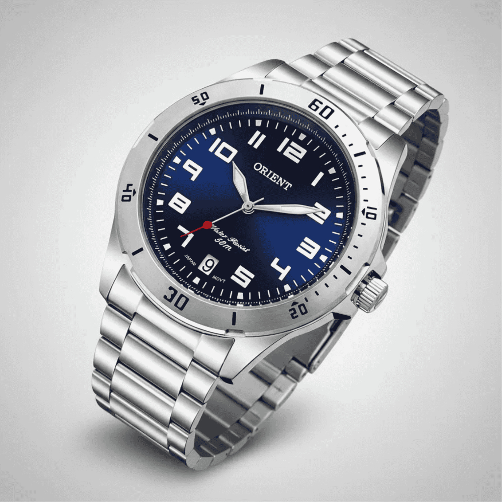 Relógio De Pulso Orient Original Prata com Fundo Azul MBSS1155AD2SX