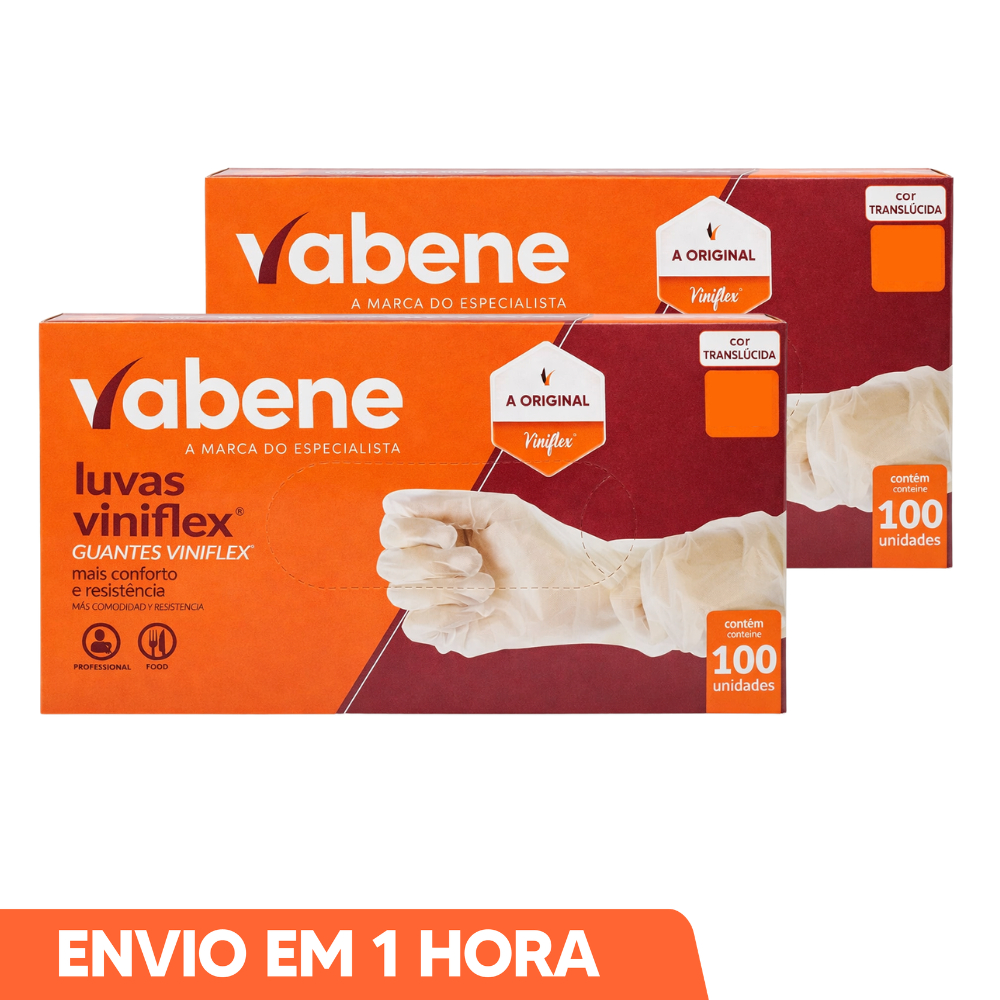 Luva Viniflex Transparente Sem Pó Descartável 200un P M G GG Marca Vabene