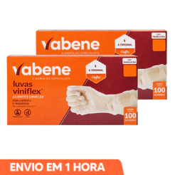 Luva Viniflex Transparente Sem Pó Descartável 200un P M G GG Marca Vabene