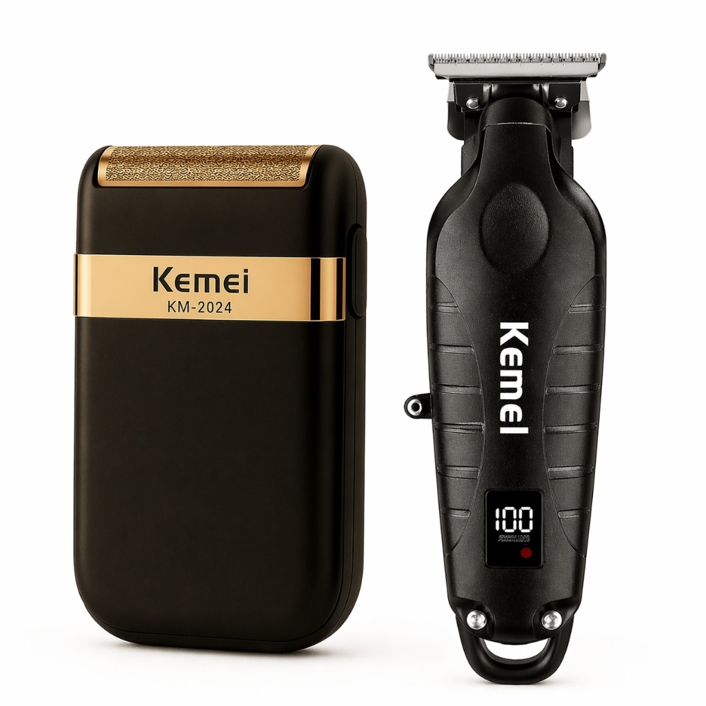 Kit Kemei Profissional Máquina 2293 + Shaver 2024 USB Recarregável Corte Cabelo Barba Barbeiro