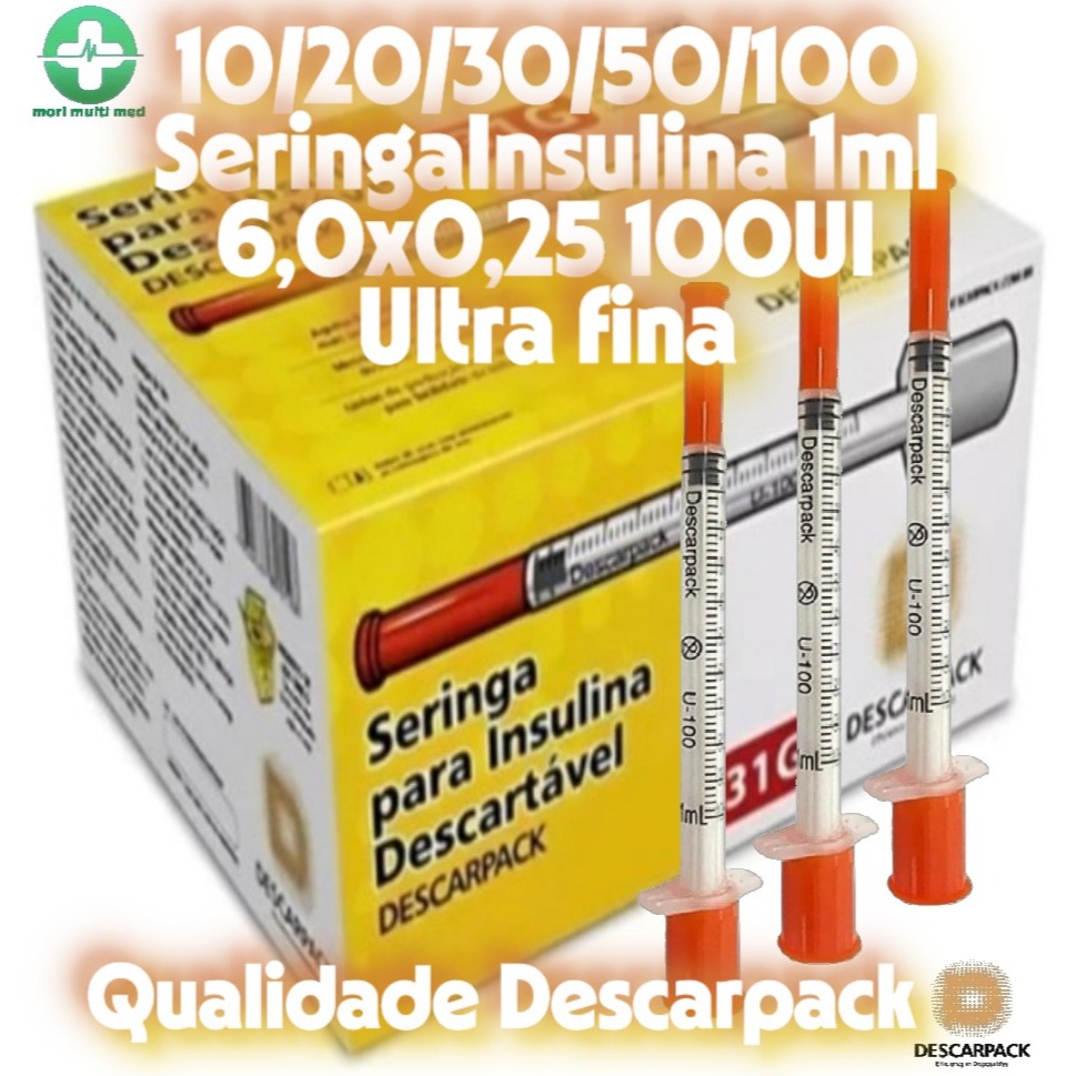 Seringa Insulina 1ML 100UI Agulha Fixa U Fina 6,0x0,25 31G Botox 10/20/30/50/100 Seringas I