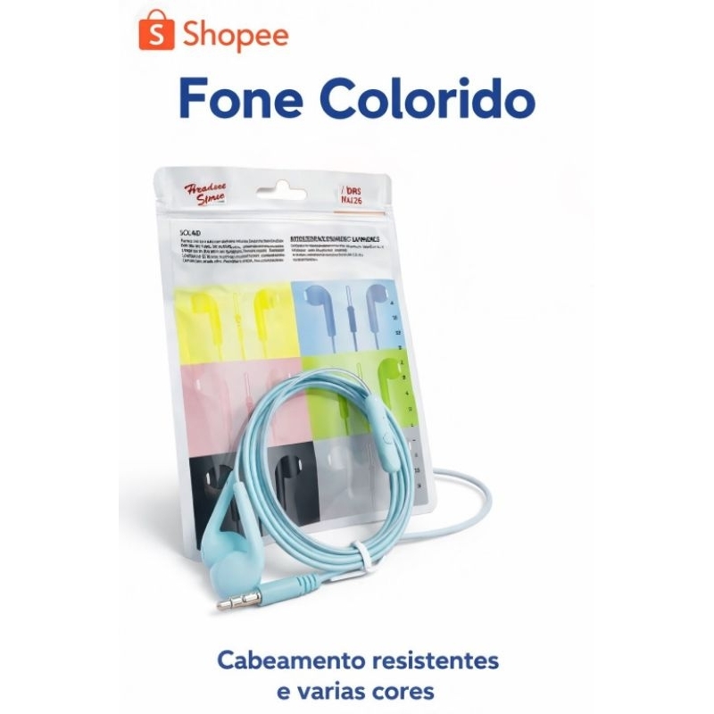 Fone de Ouvido Colorido  com Fio e Microfone | Som Limpo | Várias Cores | Barato e Resistente