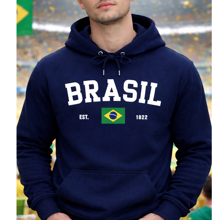 Blusa Moletom Canguru Brasil Unissex Estampa Copa do Mundo Casual Com Capuz