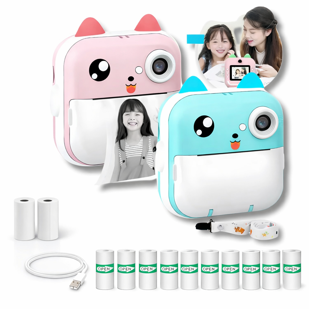 Camera Infantil Térmica Rosa Azul Filmadora Fullhd Jogos Crianças  + 10 Bobinas Adesivas + 2 comuns