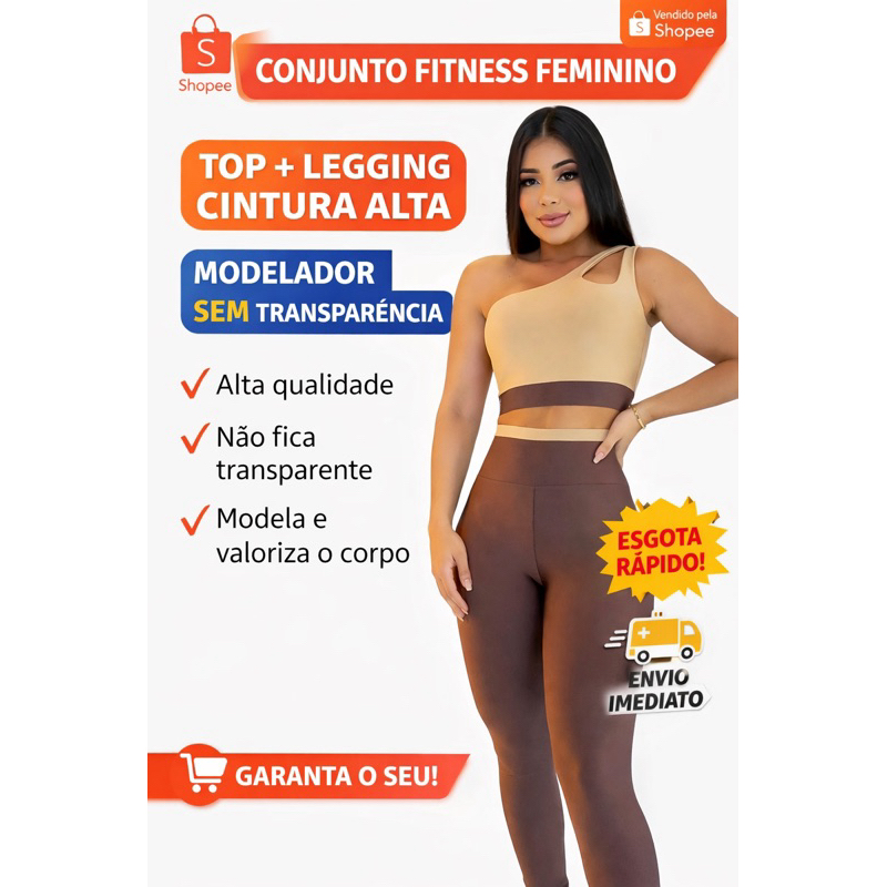Conjunto Fitness Feminino Academia Top + Legging Cintura Alta Modelador Sem Transparência