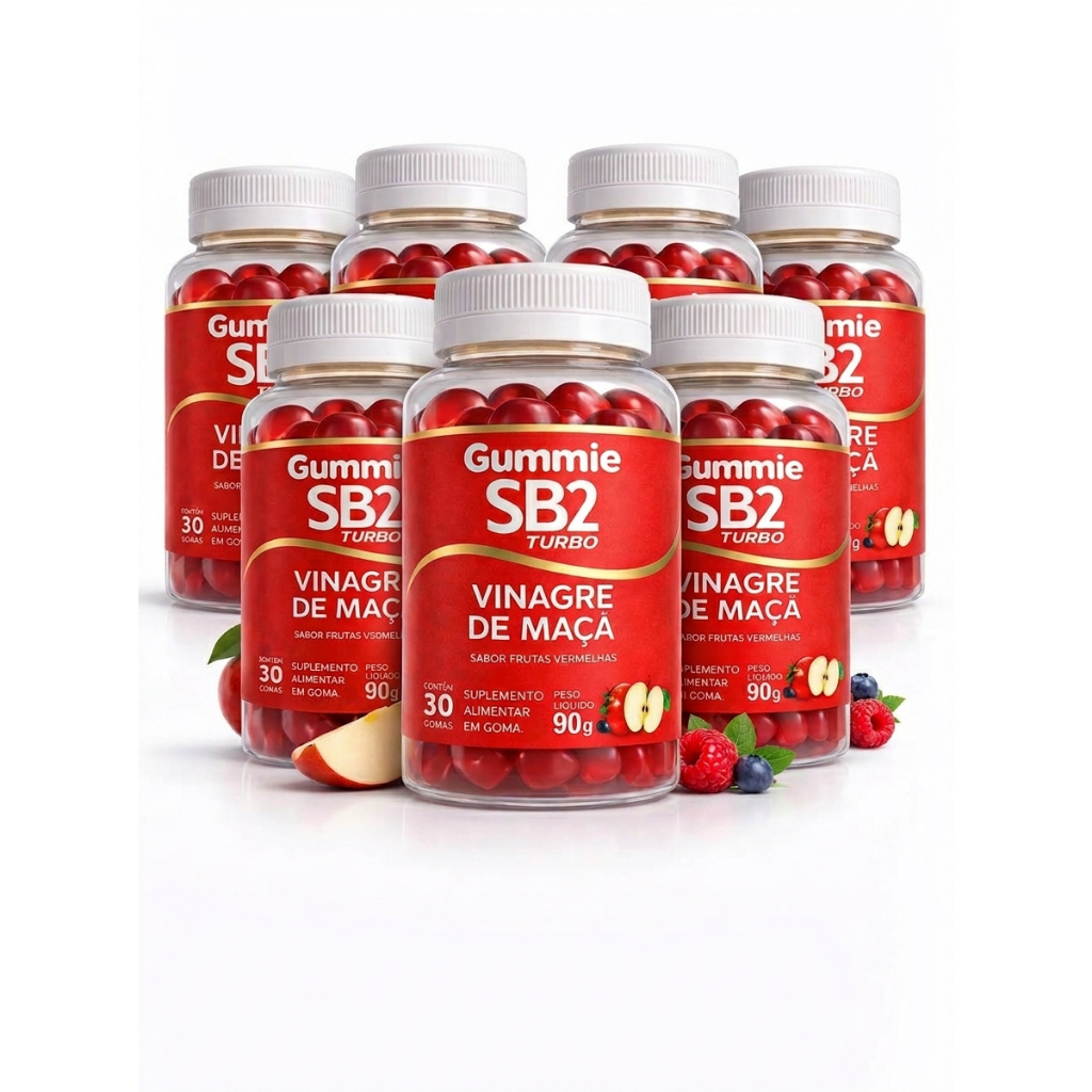 Kit 7 Gummie Vinagre de Maçã SB2 Sabor Frutas Vermelhas 30 Gomas 7 Unidades Exclusivo Natuu Sb2