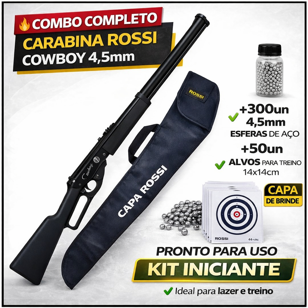 CARABINA ROSSI COWBOY BBGUN 4,MM POLÍMERO + 300 ESFERAS E 10 ALVOS