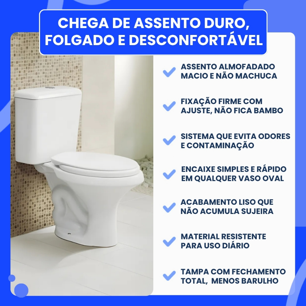 Assento Sanitário Almofadado Macio Oval Universal Plus Slim Tampa Vaso Privada Branco Deca Celite — imagem 2 de 2