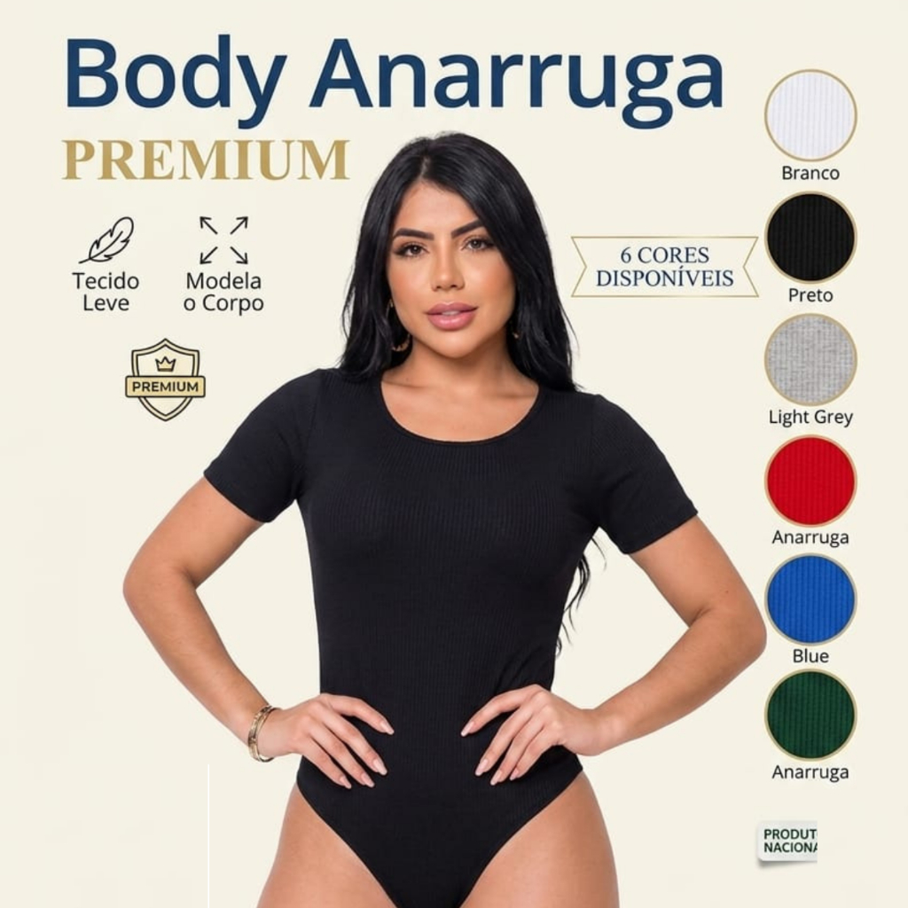 Body Feminino Manguinha Curta Anaruga Atoalhado Premium Elastano Canelado