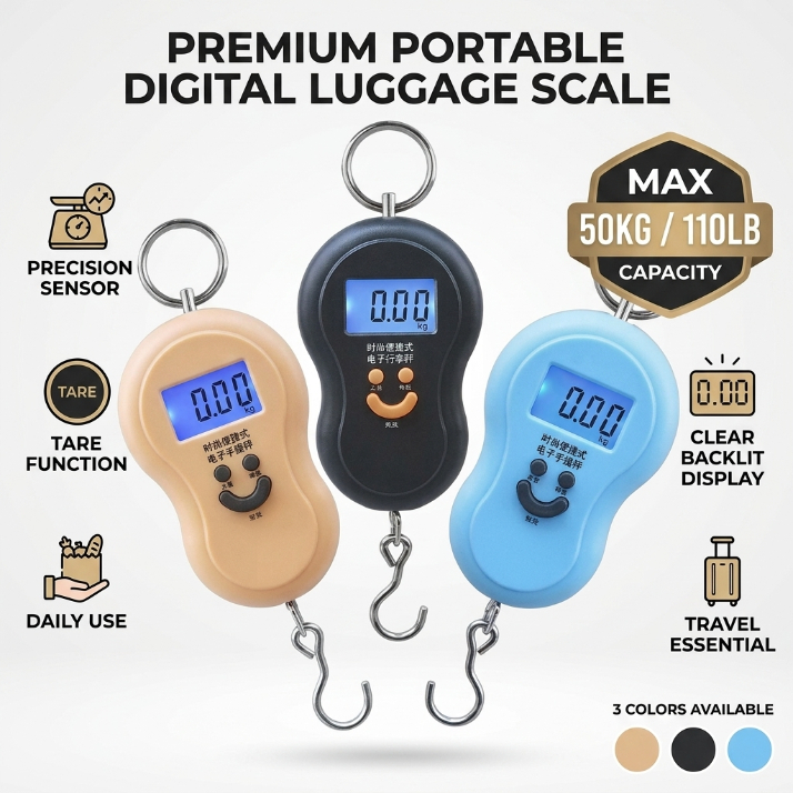 Balança Digital Portátil para Pesar Mala e Bagagem – Uso Diário e Viagem até 50kg