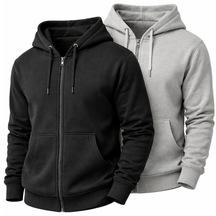 Kit 2 Casacos Moletom Ziper Aberto Liso Flanelado Quente Capuz Bolsos Inverno Outono Casual Academia em Oferta na Shopee