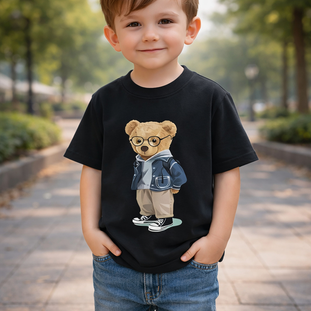 Camiseta Infantil Algodão Estampa Ursinho Confortável Não Transparente Tamanhos 8 ao 16 Envio Rápido