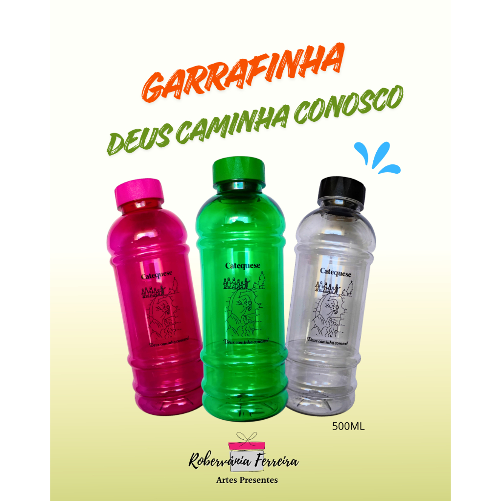 Garrafa 500ml Catequese "Deus Caminha Conosco" Personalizados Eucaristia Lembrancinha de Batizado Artigo Religioso