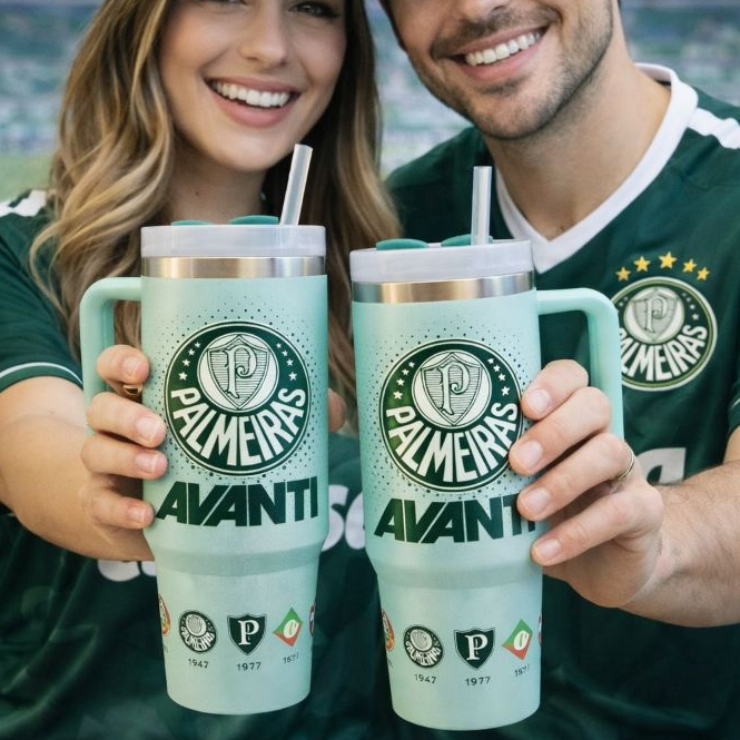 Copo Térmico Verdão 1200ml com Tampa e Canudo Personalizado