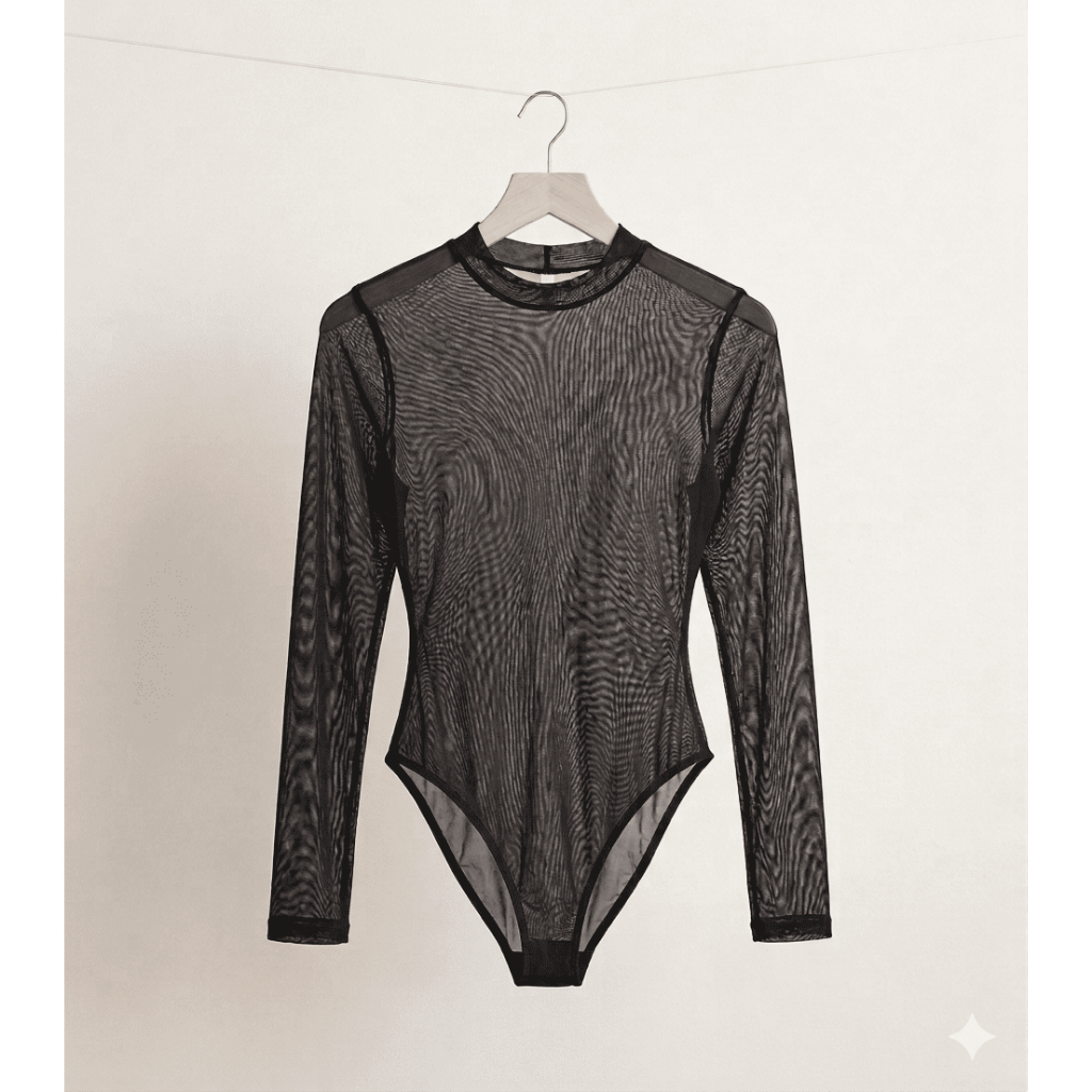Body Preto Transparente Manga Longa - Tule