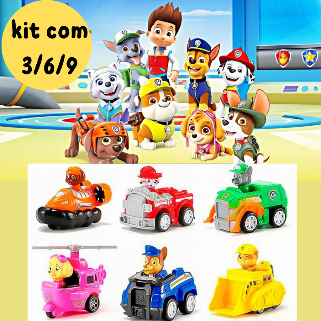 Kit carrinho patrulha canina coleção fricção brinquedo desenho kit carrinho 3/6/9