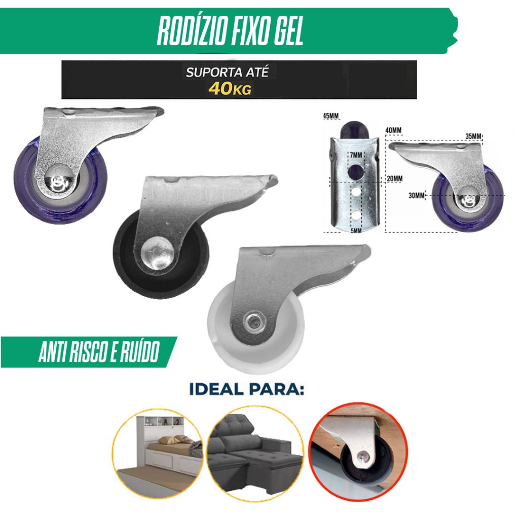 Kit 2/4/6/8/10/12 Rodinhas Rodízio Fixo 30mm P/ Móveis Sofá Retrátil Cama Box Acompanha Parafusos