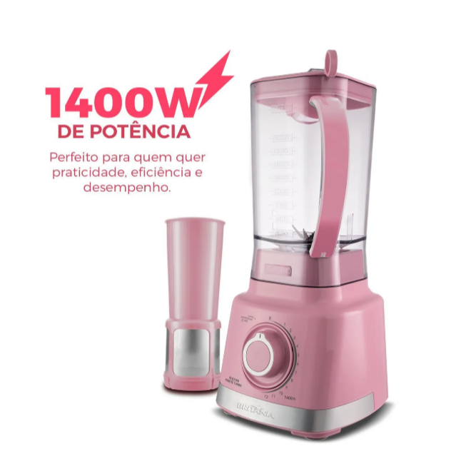 Liquidificador Rosa Britânia 1400W 3L 12 Velocidades BLQ1300RS