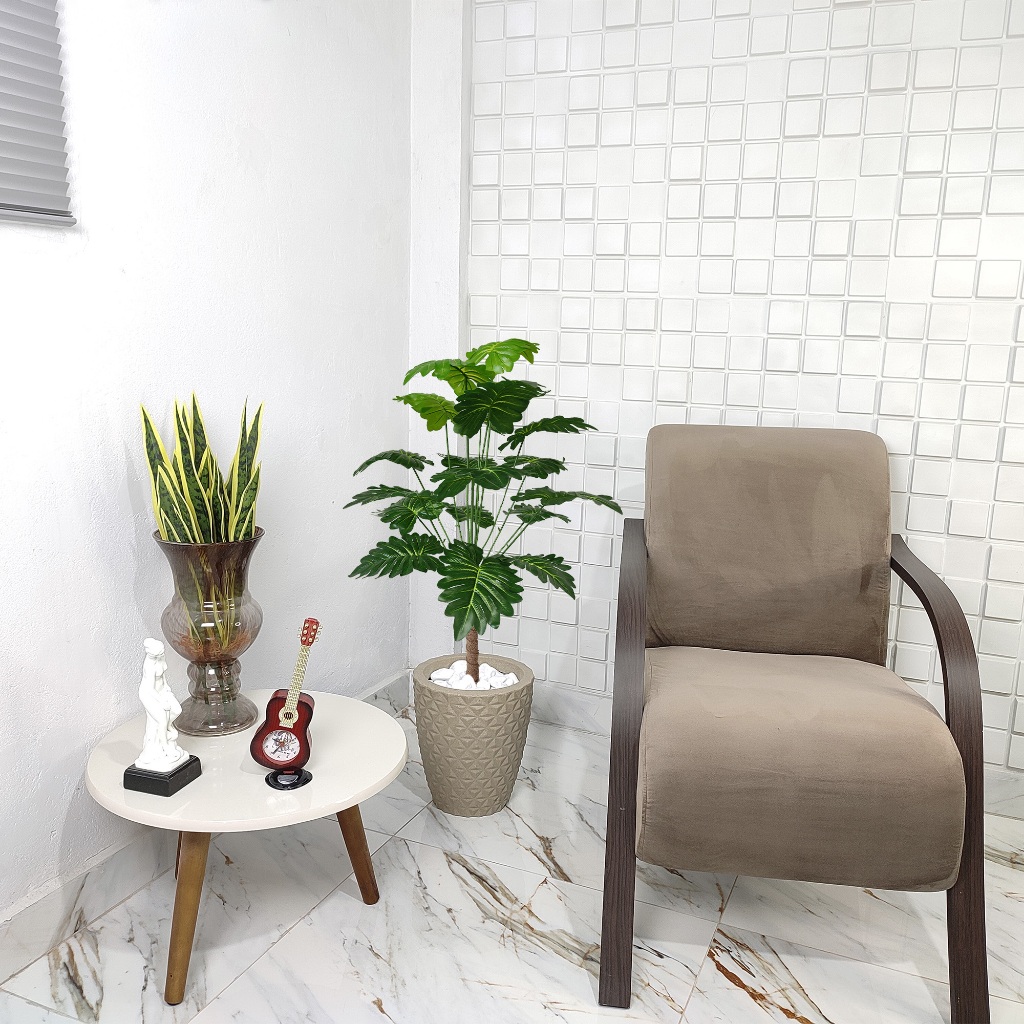 Arranjo Artificial Bananinha Pedra Vaso Cone Mármore Decoração