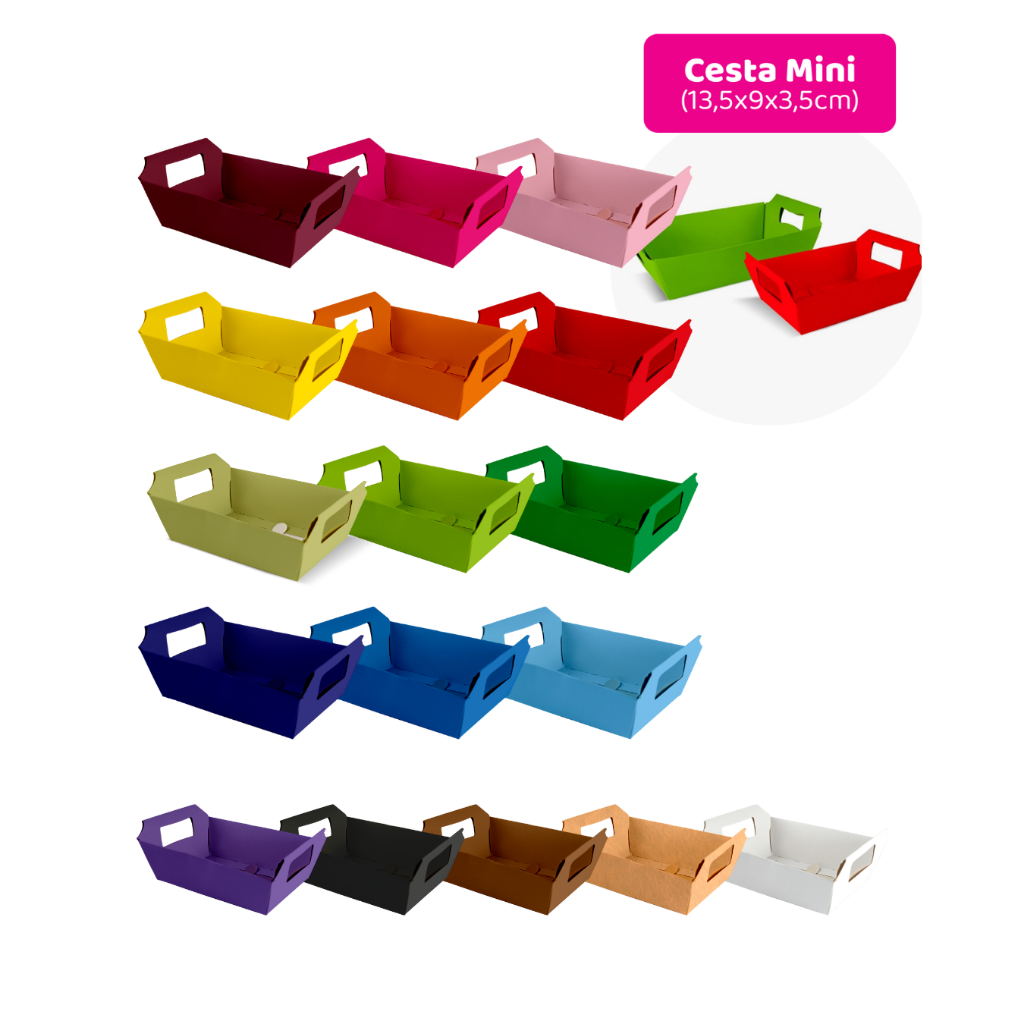 Kit c/ 10 Cestas de Papel Tamanho Mini - 13,5x9x3,5cm | Cores Variadas