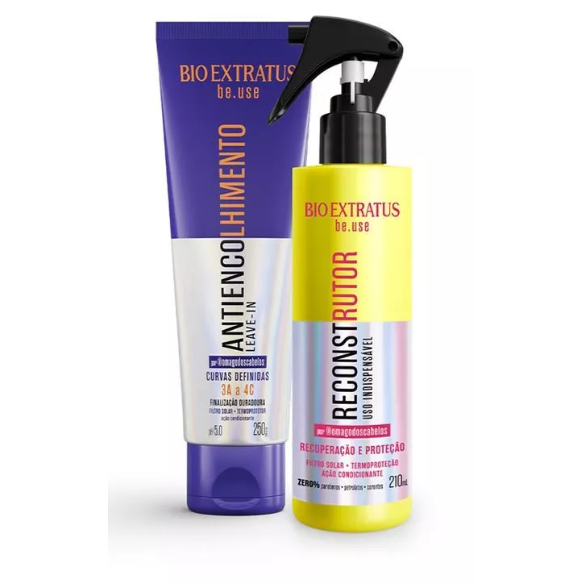 Kit Bio Extratus Cachos Leave-in Antiencolhimento 250g  +  Spray Reconstrutor 210ml Proteção Térmica