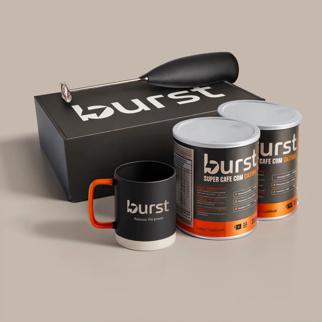 Burst - Super Café com Creatina - Kit 2 Latas + Caneca + Mixer - Energia, Foco e Performance
