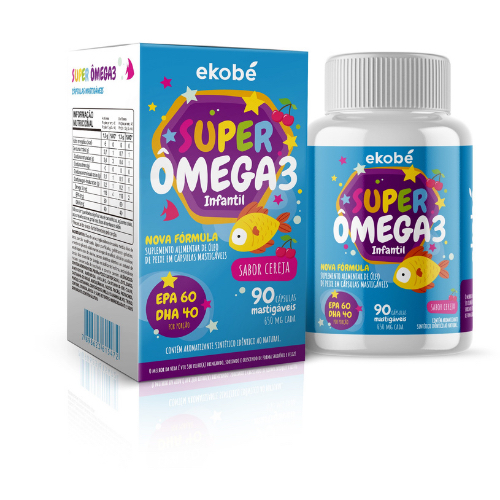 Super Ômega 3 Infantil Sabor Cereja 90 mastigáveis formato peixinho Marca Ekobé em Oferta na Shopee