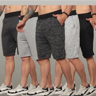Kit 5 Bermudas Masculina Moletom Lisas e Listradas Academia Algodão e Poliéster