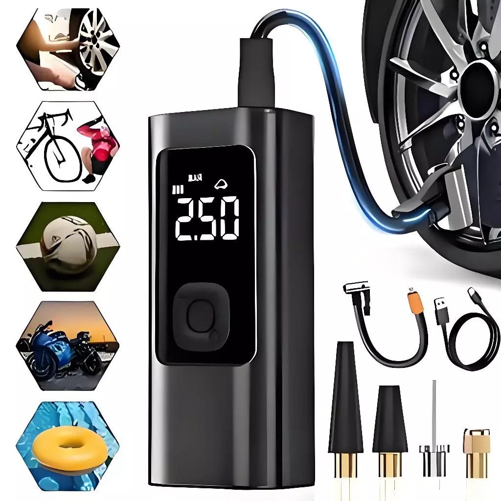 Bomba de Ar Elétrica 12V Compressor Portátil para Pneus de Carro, Moto, Bicicleta e Acessórios -M6